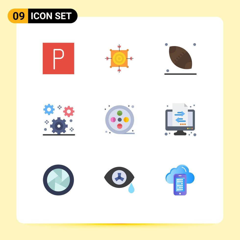 conjunto de 9 sinais de símbolos de ícones de interface do usuário modernos para artes configuração de rugby real engrenagem elementos de design de vetores editáveis