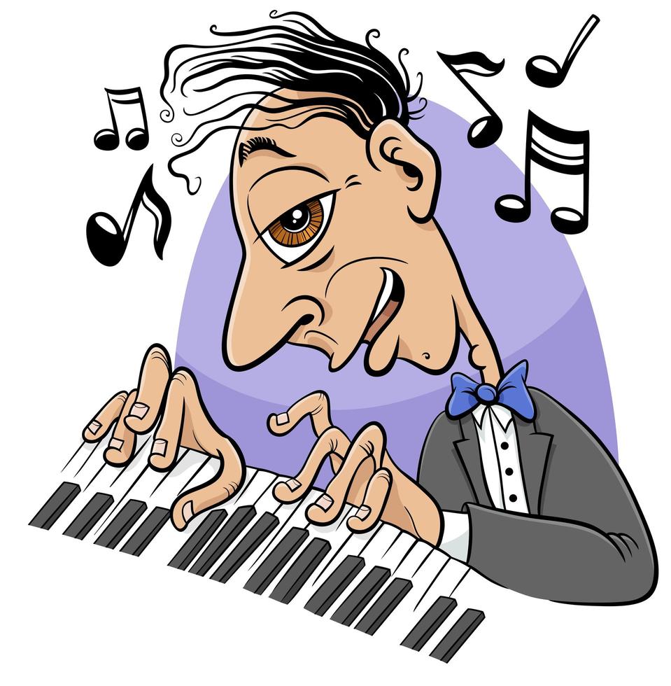 personagem de desenho animado pianista tocando piano vetor