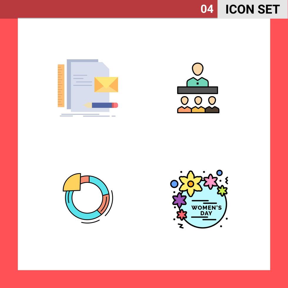 pacote de cores planas de linha preenchida de 4 símbolos universais de gráficos de marca, torta de equipe, elementos de design de vetores editáveis