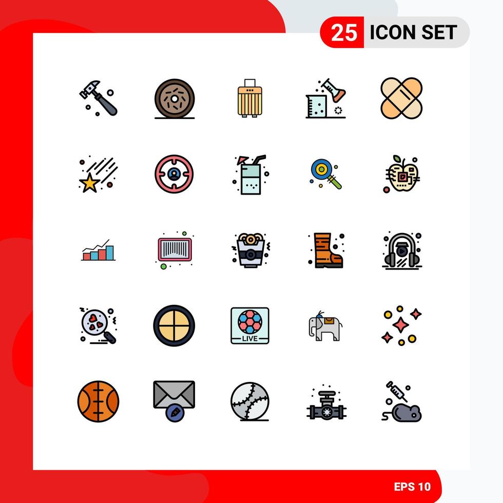 25 ícones criativos, sinais e símbolos modernos de bolsa de remendo caindo, pesquisa científica, laboratório de ciências, elementos de design vetorial editáveis vetor