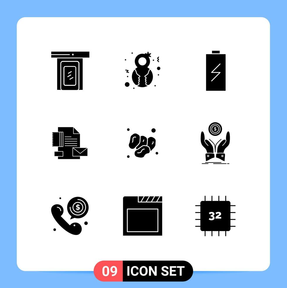 grupo de símbolos de ícone universal de 9 glifos sólidos modernos de identidade negócios bateria marca eletricidade elementos de design vetoriais editáveis vetor