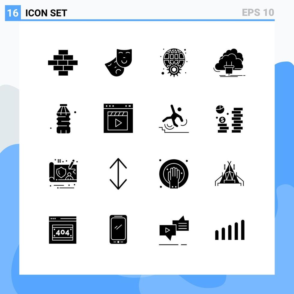 conjunto moderno de pictograma de 16 glifos sólidos de conexão de rede de internet de poder de bebida elementos de design de vetores editáveis