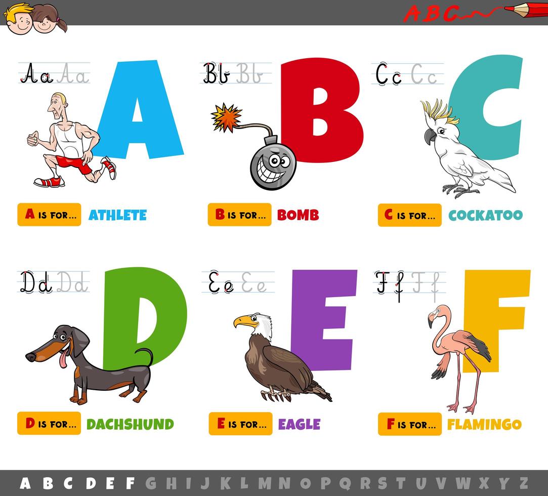 letras do alfabeto de desenho educacional para crianças vetor