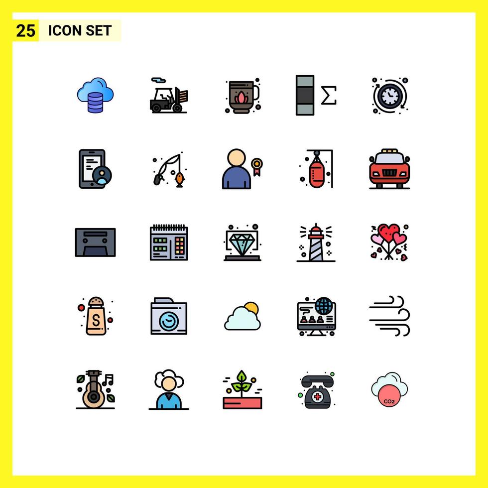 conjunto de cores planas de linha cheia de interface móvel de 25 pictogramas de horas gdpr relógio de sauna resumo elementos de design de vetores editáveis
