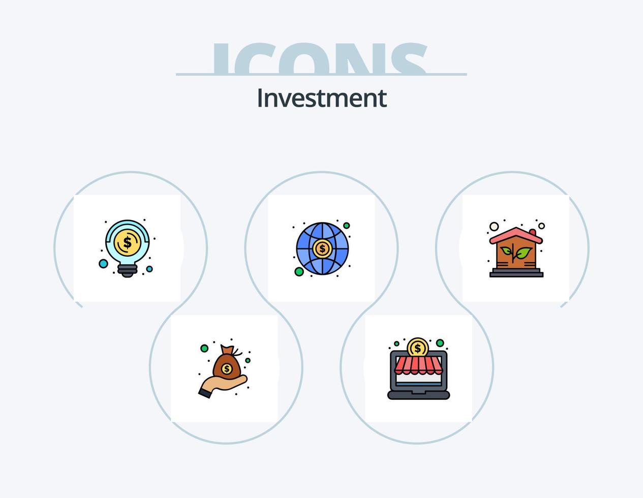 linha de investimento cheia de ícones do pacote 5 design de ícones. casa. moedas. dinheiro. dinheiro. orçamento vetor