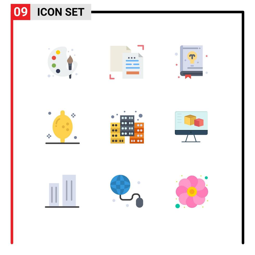 grupo de 9 sinais e símbolos de cores planas para economia limão duplicar frutas aprendendo elementos de design de vetores editáveis