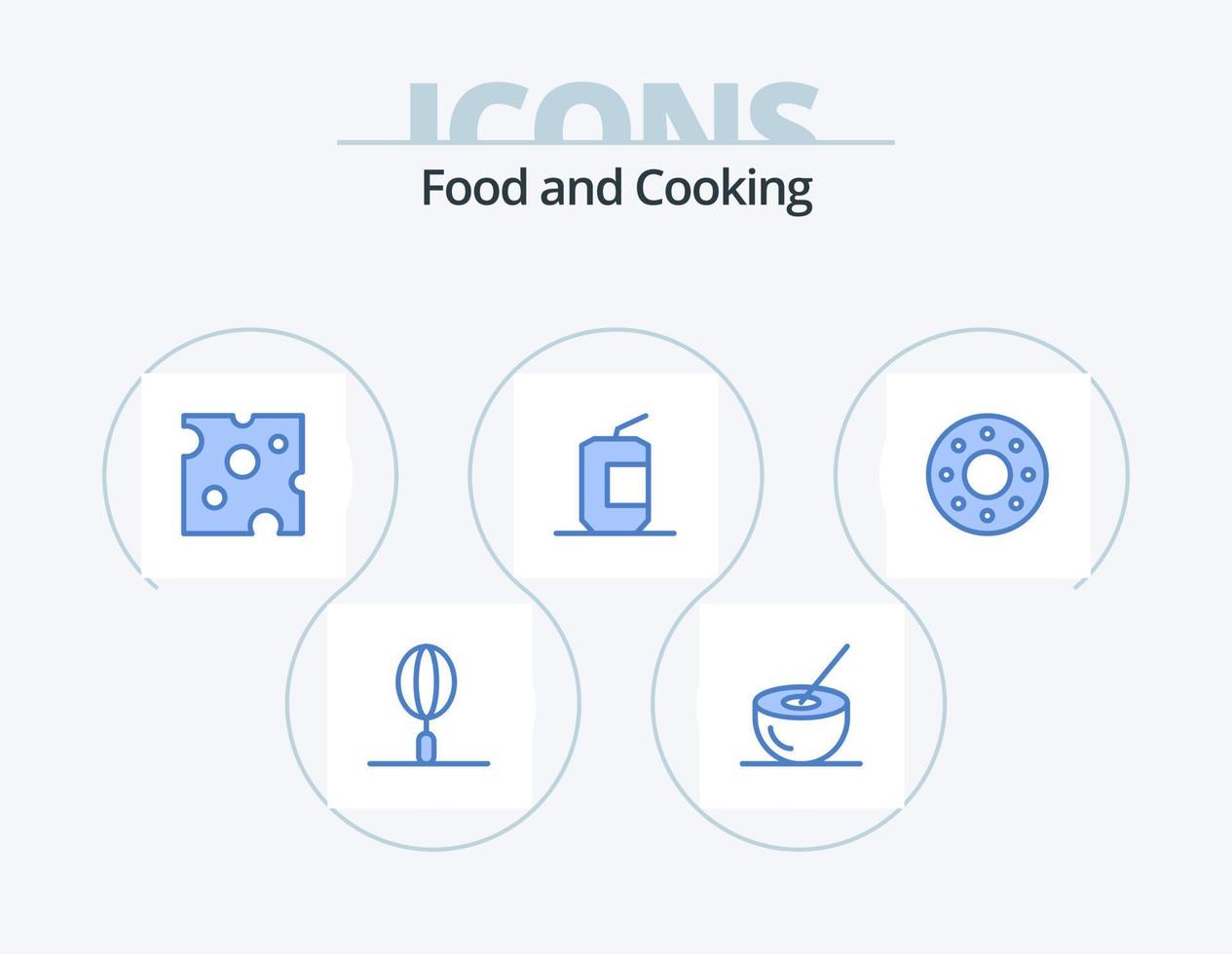 design de ícone do pacote de 5 ícones de comida azul. comida. bebida. comida. Cola. refeição vetor