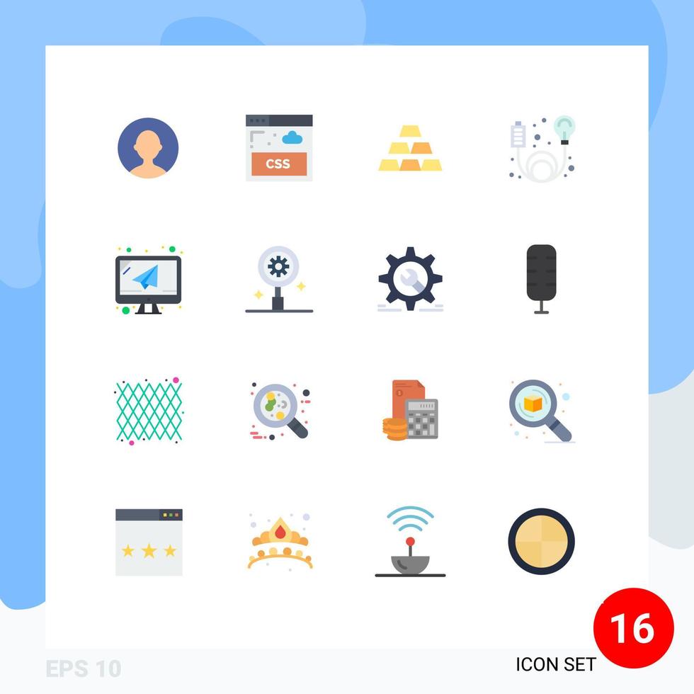 16 símbolos de sinais de cor plana universal de elemento de computador de barra de ouro de e-mail pacote editável de elementos de design de vetores criativos