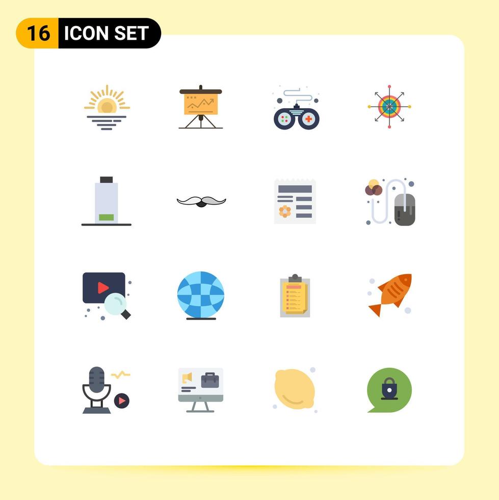 Pacote de cores planas de 16 interfaces de usuário de sinais e símbolos modernos de jogo de tabuleiro de sucesso de dardo alvo pacote editável de elementos de design de vetores criativos