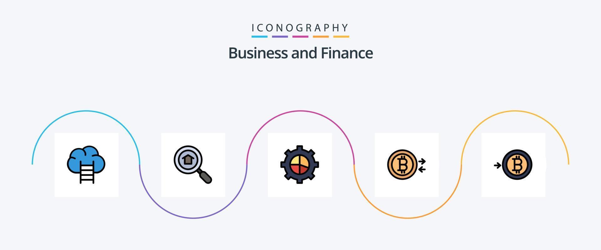 linha de finanças cheia de pacote de ícones de 5 planos, incluindo . configurações. vetor