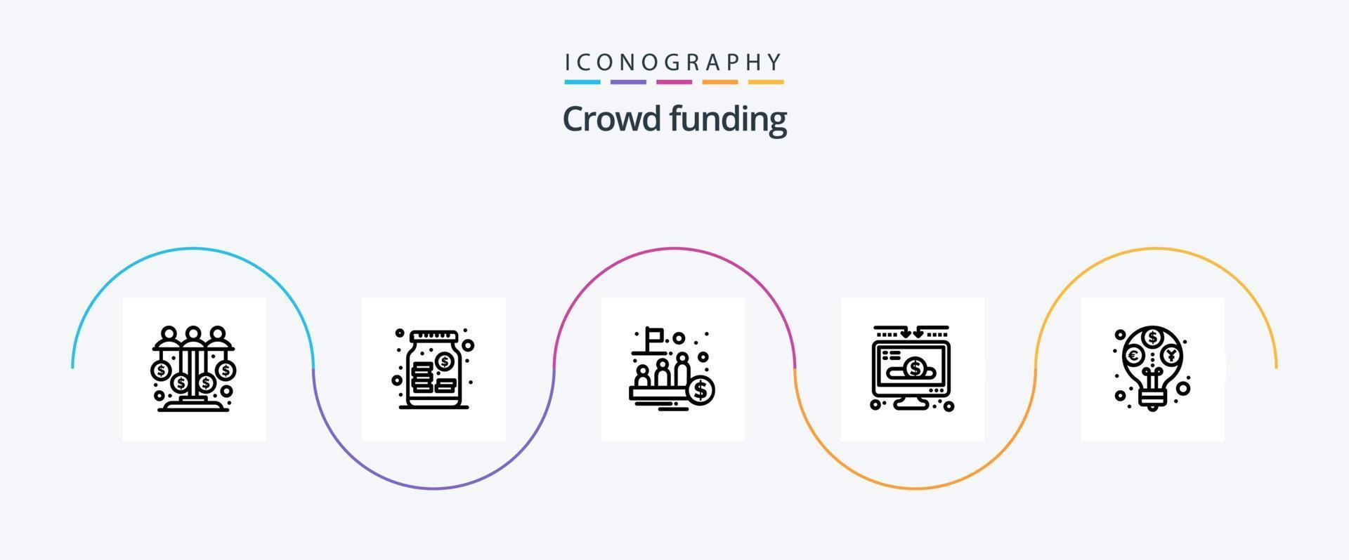 pacote de ícones de linha 5 de crowdfunding, incluindo doar. doação. dinheiro. caridade. público vetor