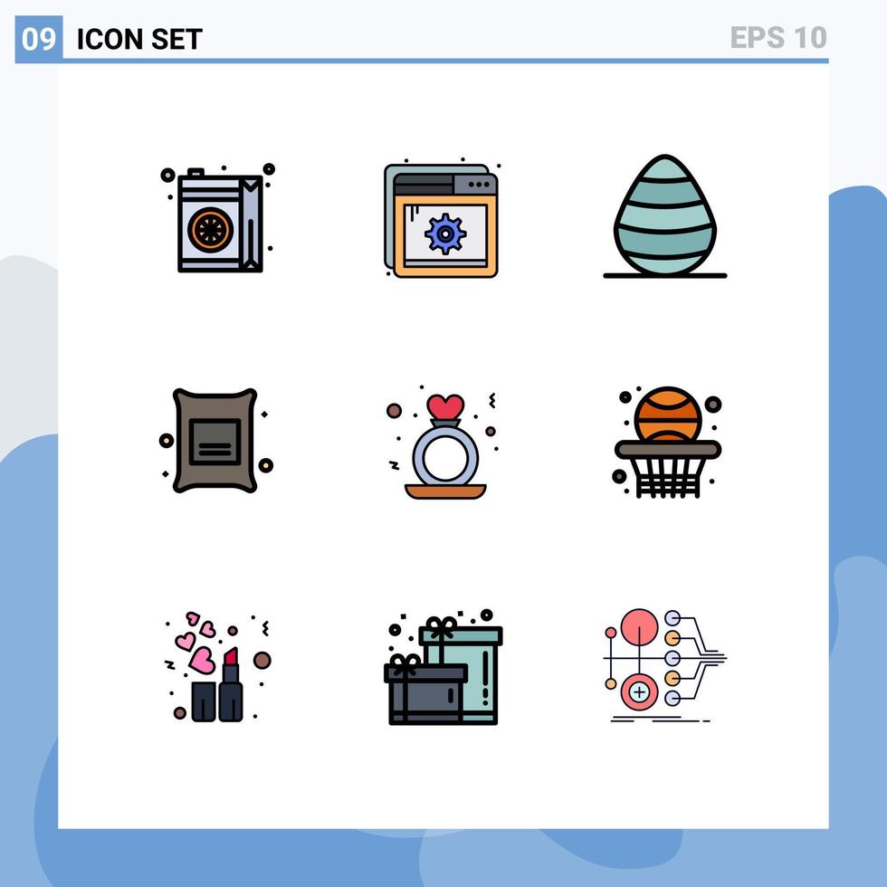 pacote de cores planas fullline de 9 símbolos universais de coração trigo páscoa comida cevada elementos de design de vetores editáveis