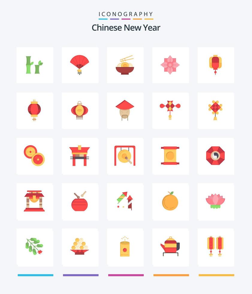 pacote criativo de ícones planos do ano novo chinês 25, como macarrão. ano. fã. novo. China vetor