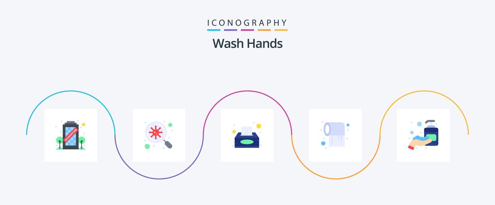 lave as mãos flat 5 icon pack incluindo a mão. Cuidado. caixa. tecido. papel vetor