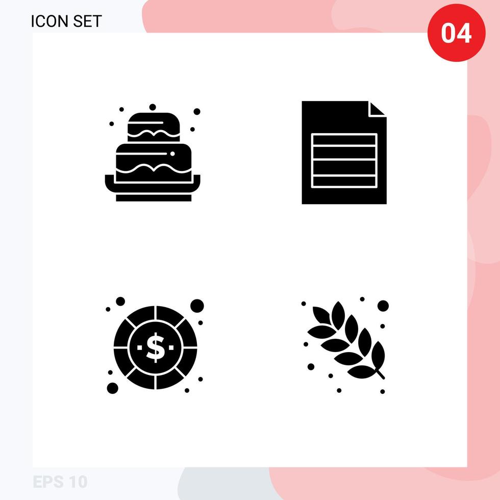 grupo de símbolos de ícone universal de 4 glifos sólidos modernos de decoração de moeda de aniversário elementos de design de vetores editáveis de dinheiro excel