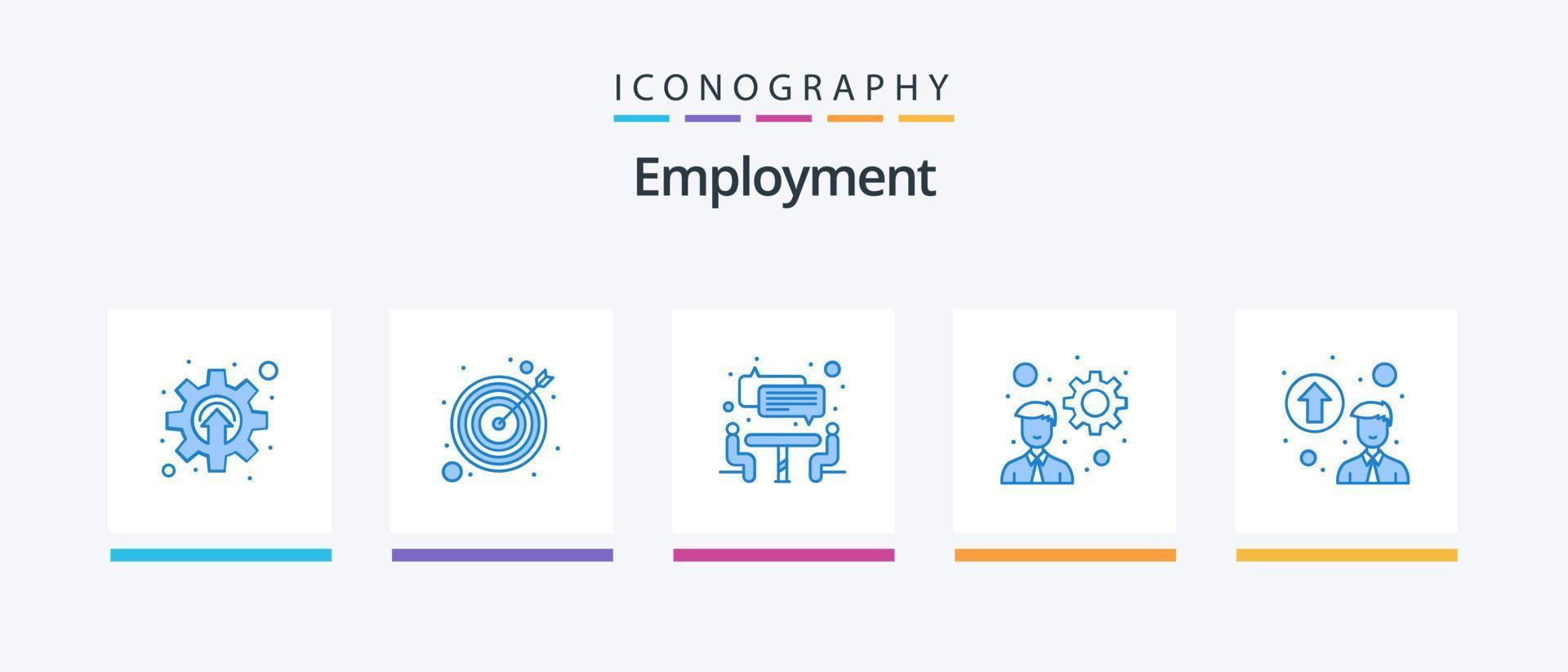 pacote de ícones azul 5 de emprego, incluindo . crescimento profissional. entrevista. gradação pessoal. desenvolvimento. design de ícones criativos vetor