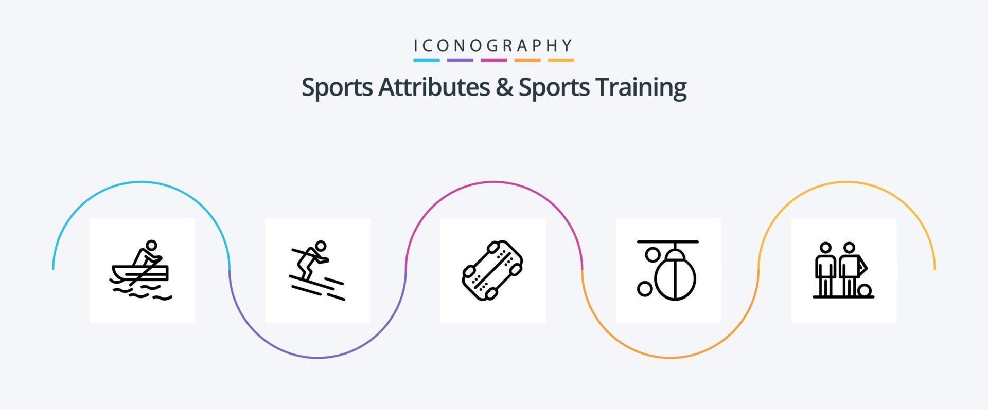 atributos esportivos e pacote de ícones da linha 5 de treinamento esportivo, incluindo bola. treinamento. patim. perfurando. boxer vetor