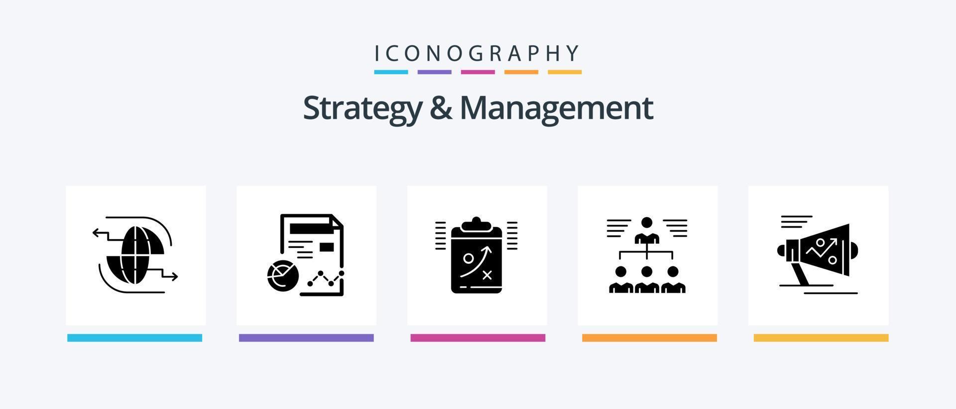 pacote de ícones de glifo 5 de estratégia e gerenciamento, incluindo trabalho em equipe. homem de negocios. análise. gerenciamento. estratégia. design de ícones criativos vetor