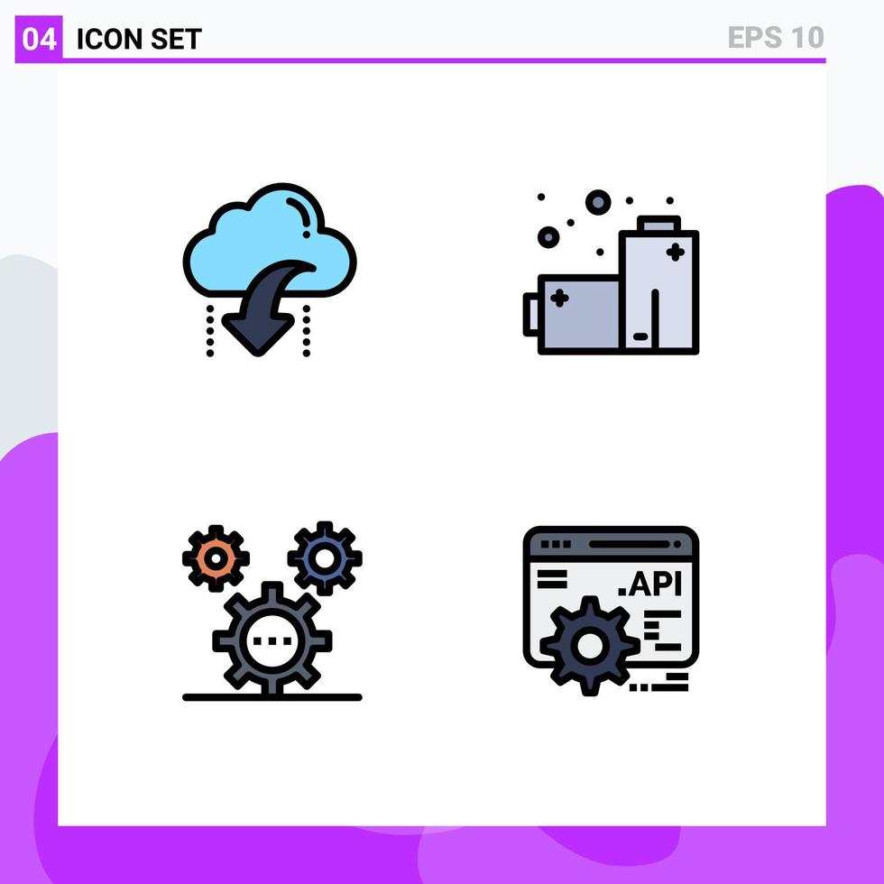 pacote de 4 sinais e símbolos modernos de cores planas de linha preenchida para mídia de impressão na web, como download design seta gás ideias elementos de design de vetores editáveis