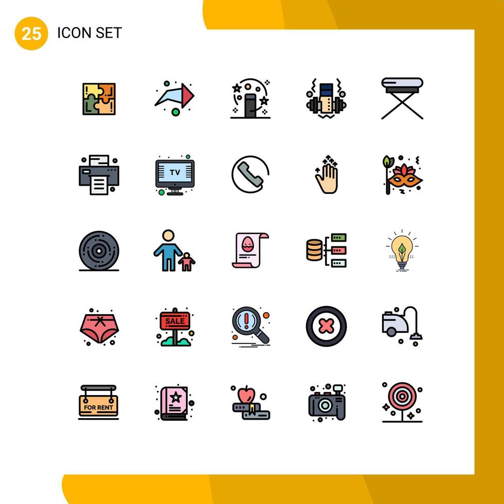 pacote de interface do usuário de 25 cores planas de linha preenchida básica de elementos de design de vetores editáveis de peso mágico de cadeira interior