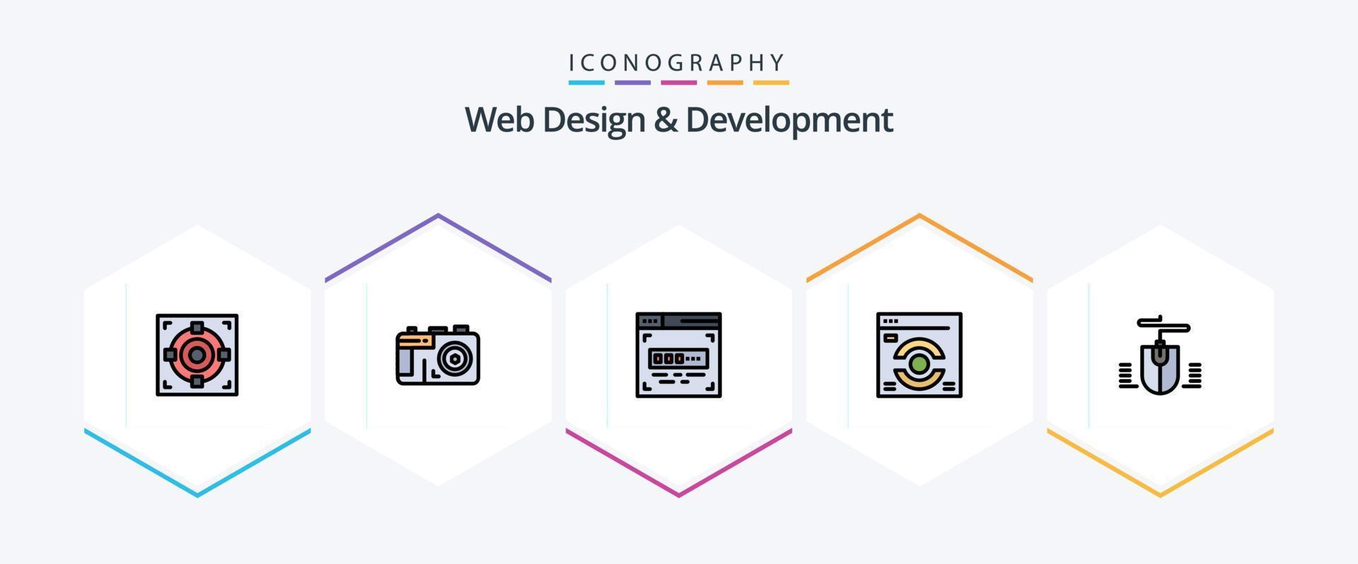 web design e desenvolvimento 25 pacote de ícones de linha preenchida, incluindo . projeto. codificador. computador. atualizar vetor