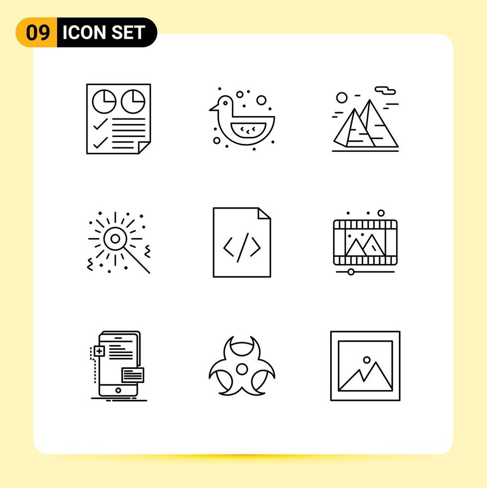 9 ícones criativos, sinais modernos e símbolos de código, brinquedo de fogo de bengala, lua de bengala, elementos de design vetorial editáveis vetor