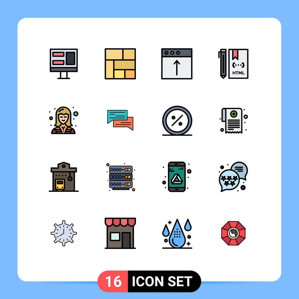 pacote de linha de vetor editável de 16 linhas preenchidas de cor plana simples de mac html comercial feminino desenvolve elementos de design de vetor criativo editável