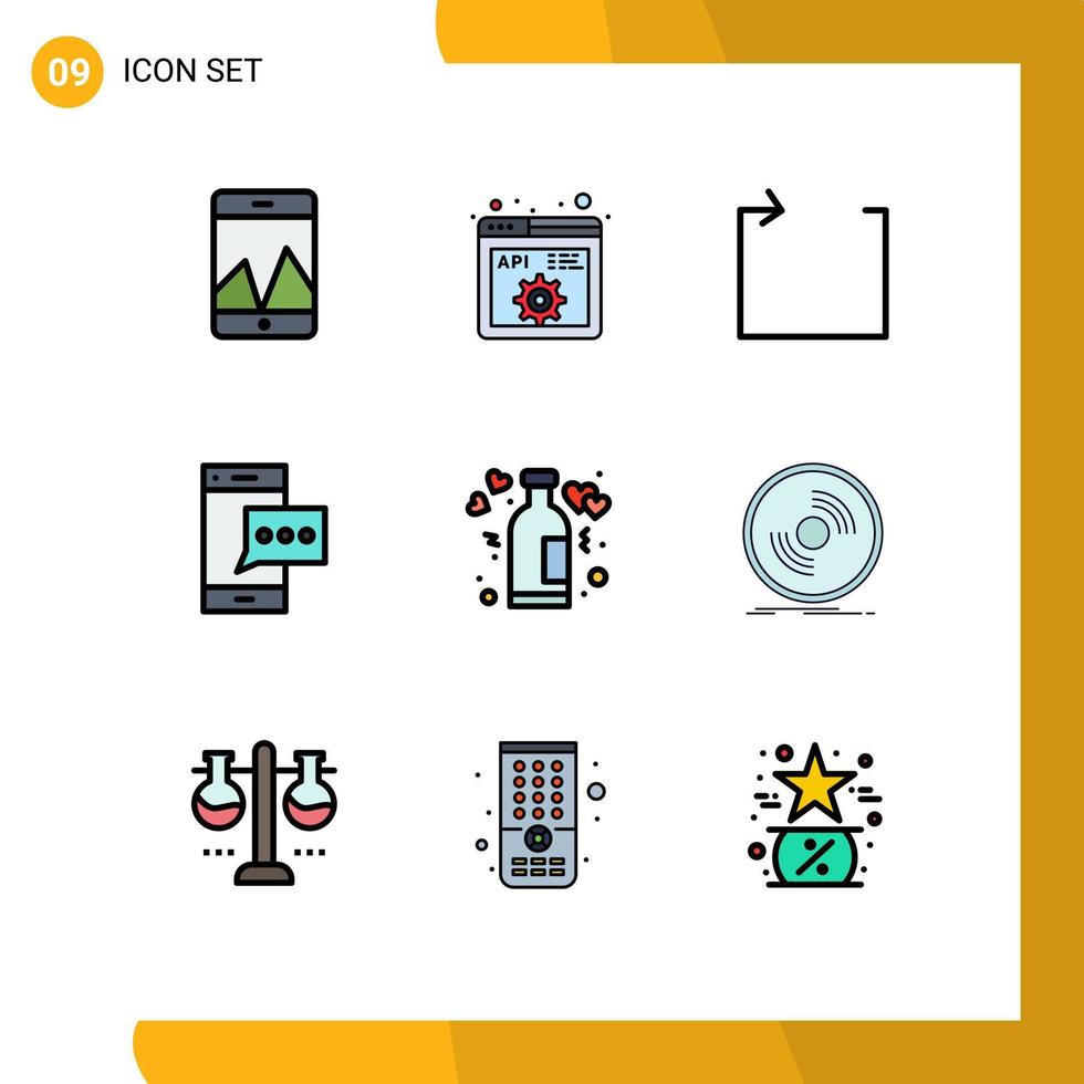 pacote de cores planas com linha preenchida de 9 símbolos universais de loop de garrafa de amor elementos de design de vetores editáveis para smartphone móvel