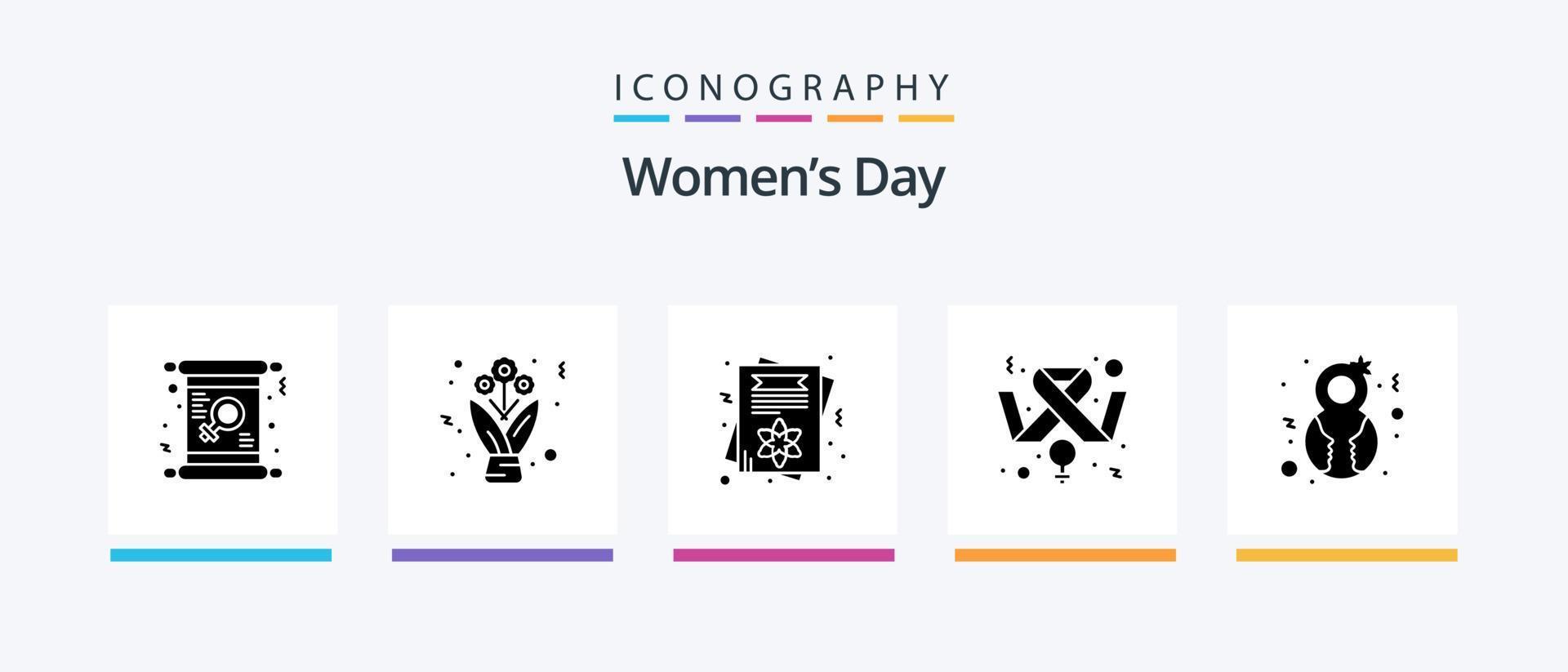 pacote de ícones do glifo 5 do dia das mulheres, incluindo feminismo. câncer de mama. rosas. conhecimento. cartão de convite. design de ícones criativos vetor