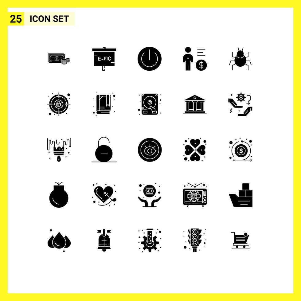 grupo de 25 sinais e símbolos de glifos sólidos para elementos de design de vetores editáveis de laboratório de negócios mentais