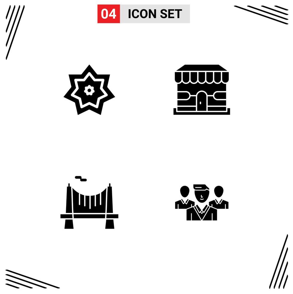 conjunto de pictogramas de 4 glifos sólidos simples de elementos de design vetoriais editáveis da loja do mês da ponte sagrada vetor