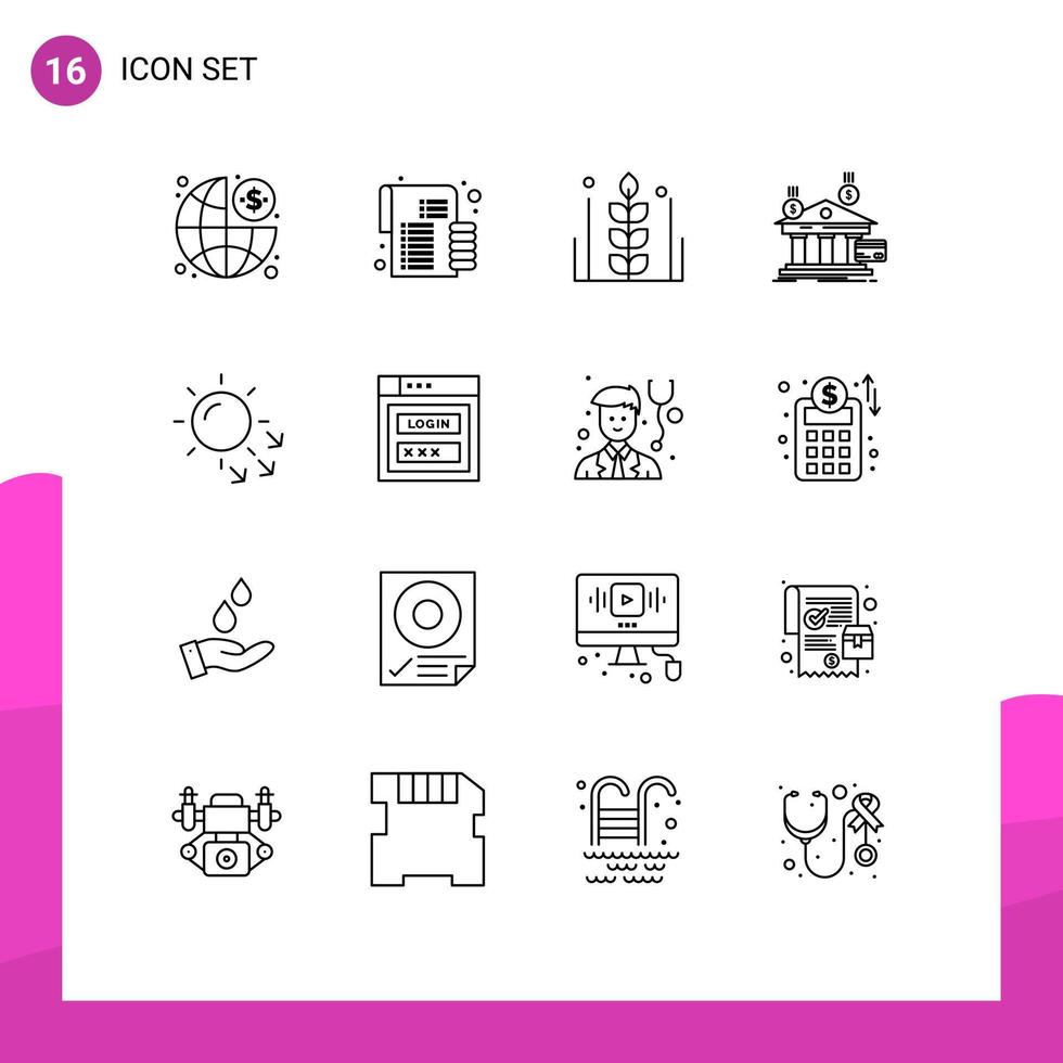 pacote de ícones de vetores de estoque de 16 sinais e símbolos de linha para pagamentos bancários de outono elementos de design de vetores editáveis de trigo