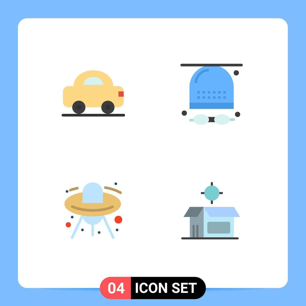 pacote de ícones vetoriais de estoque de 4 sinais e símbolos de linha para veículos alienígenas automotivos, espaço de jogo, elementos de design vetorial editáveis vetor
