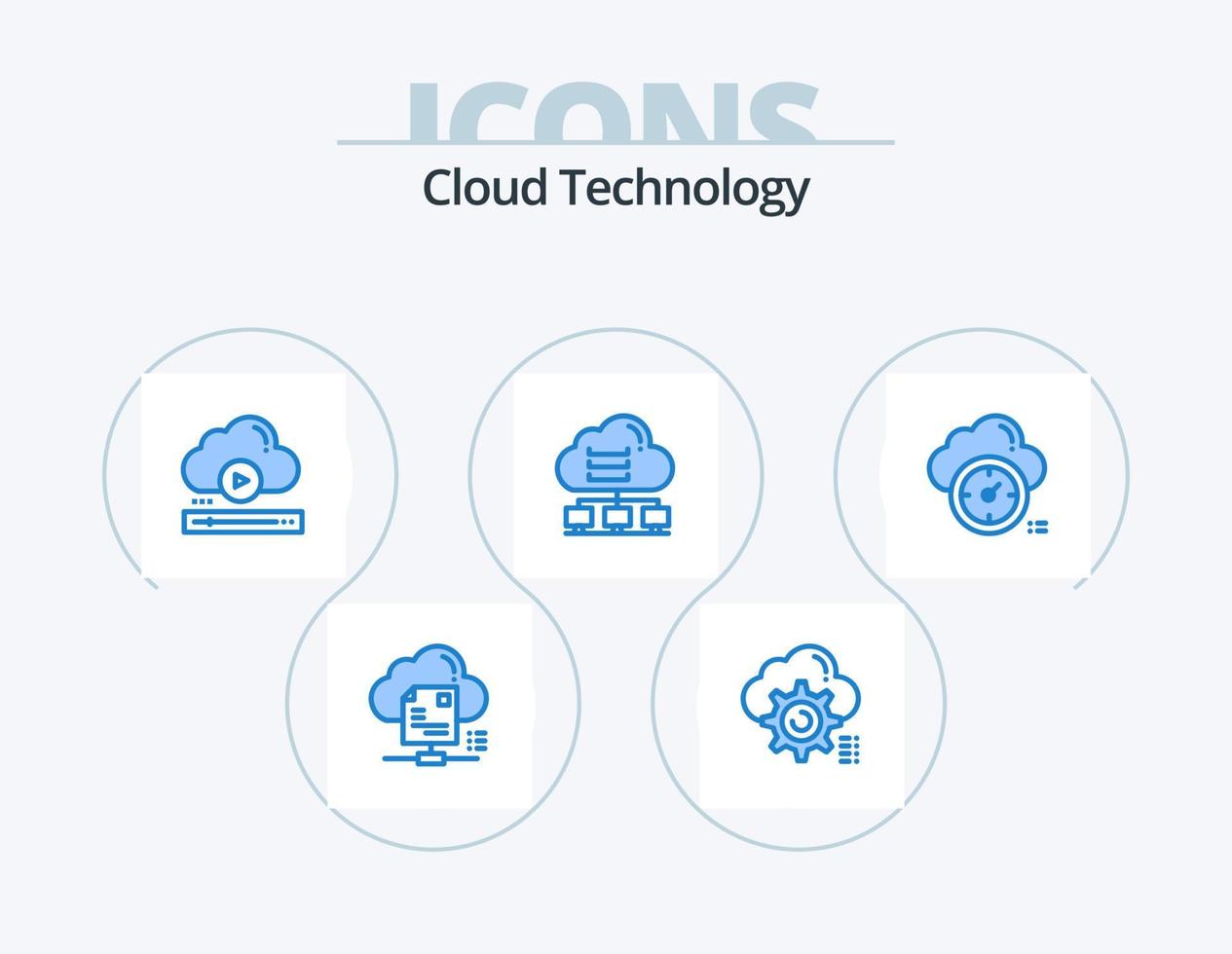 design de ícones do pacote de 5 ícones azuis de tecnologia de nuvem. dados. rede. Informática. on-line. jogador vetor
