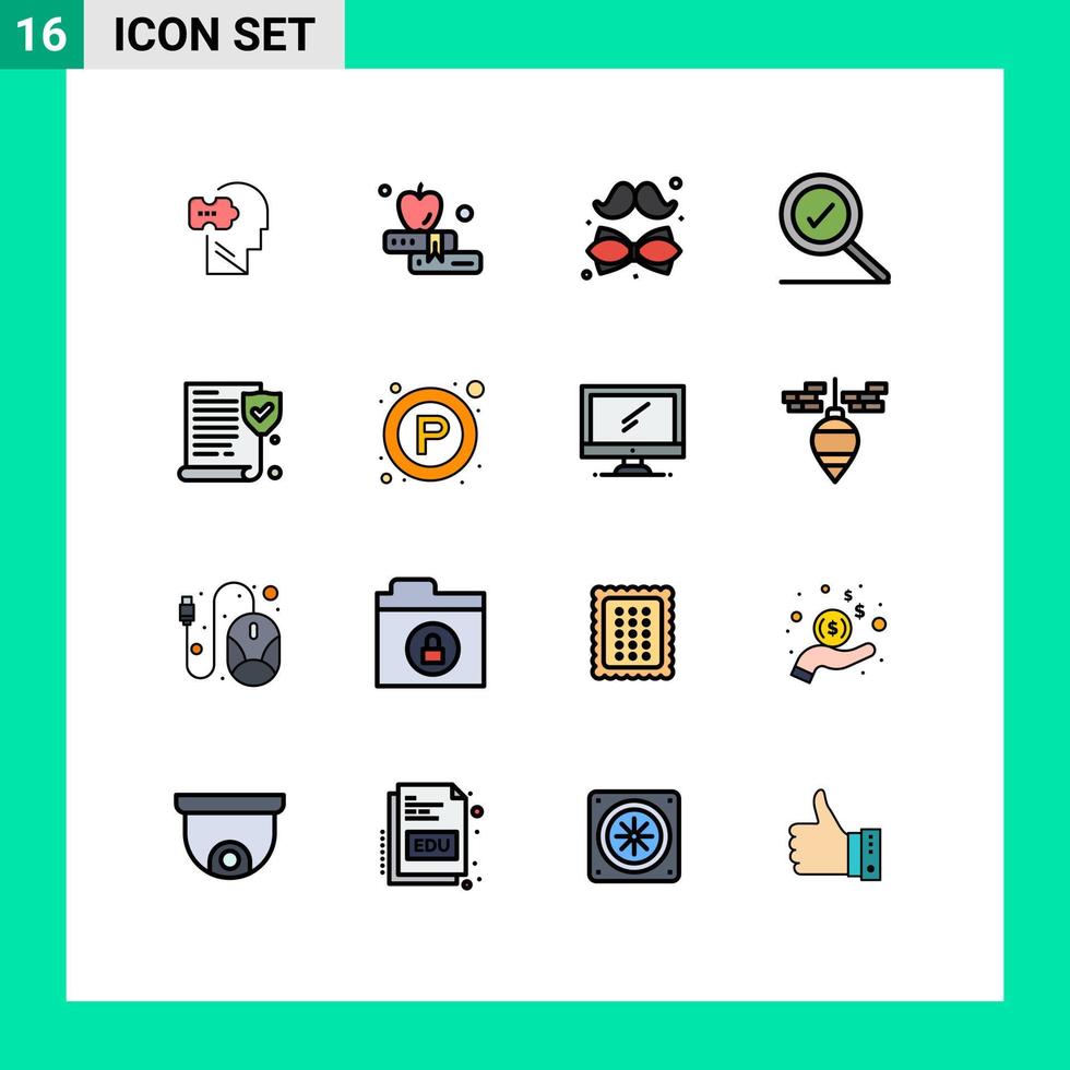 pacote de interface do usuário de 16 linhas básicas cheias de cores planas de pesquisa de vestido de seguro de apólice completa elementos de design de vetor criativo editável