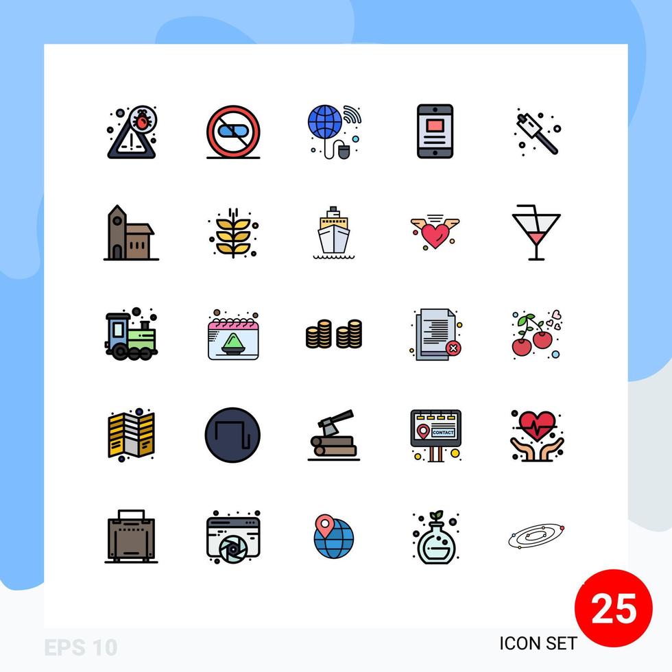 pacote de interface do usuário de 25 cores planas de linha preenchida básica de elementos de design de vetores editáveis móveis on-line globais de negócios de marshmallow