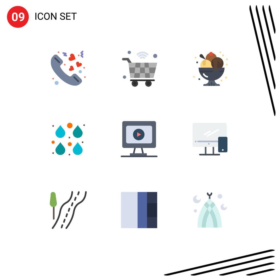 conjunto moderno de 9 cores planas e símbolos, como editar elementos de design de vetores editáveis de festa de cor wi-fi