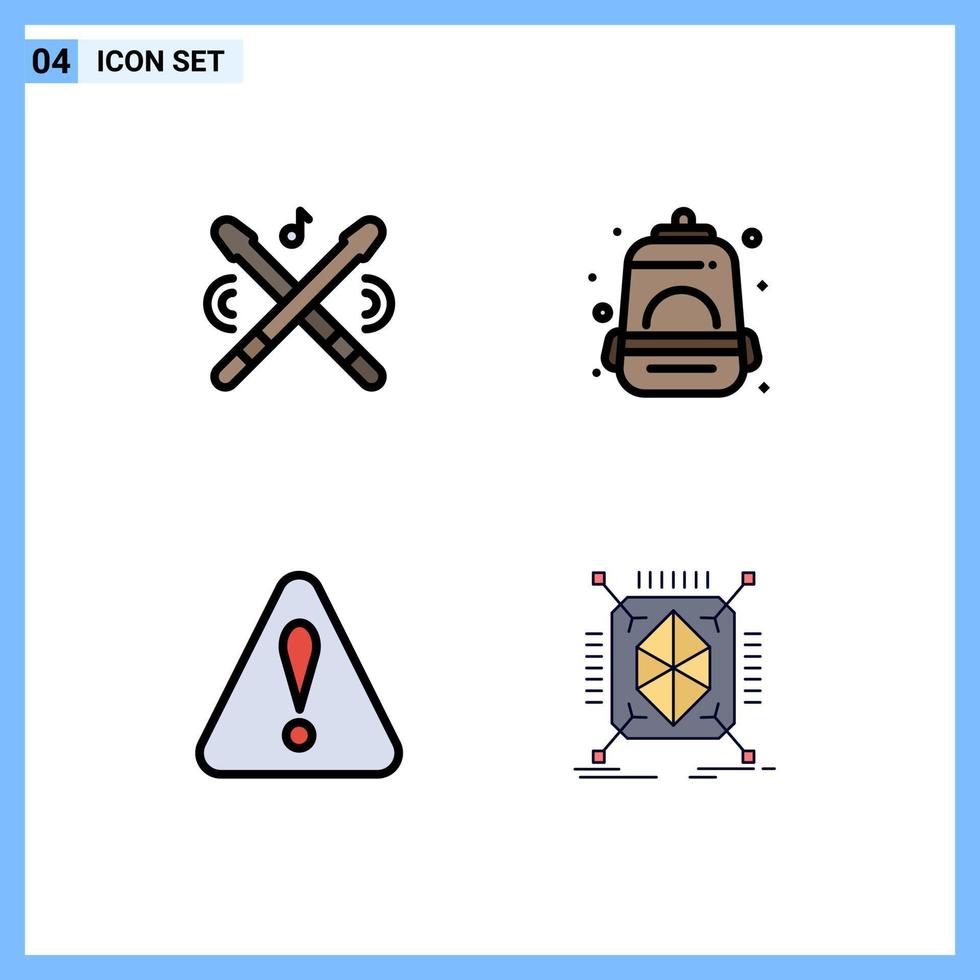 grupo de símbolos de ícone universal de 4 cores planas de linhas preenchidas modernas de bastões triangulares de tambor objetos de montanha editáveis elementos de design vetorial vetor