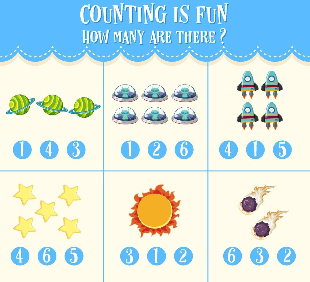 planilha de matemática de contagem de números para crianças vetor