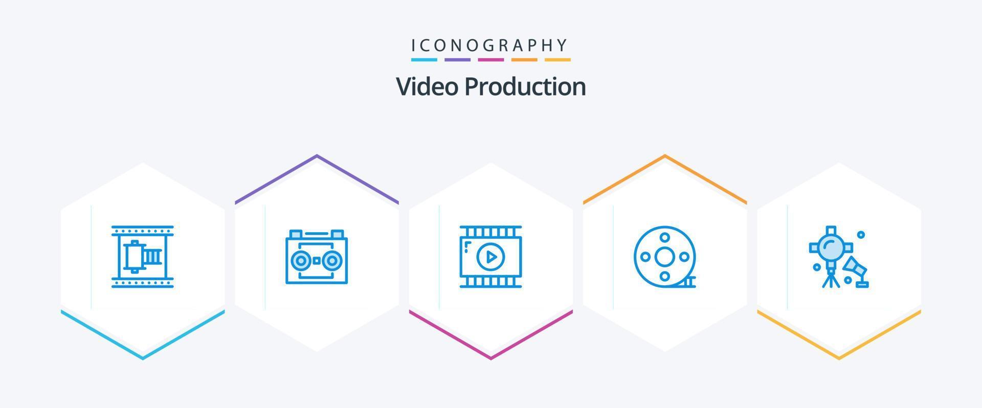 produção de vídeo 25 pacote de ícones azul incluindo badalo. badalo de ação. gravação digital. aplicativo de vídeo vetor