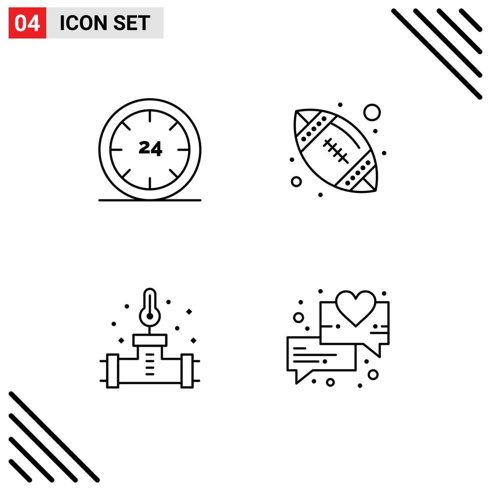 conjunto de 4 sinais de símbolos de ícones de interface do usuário modernos e elementos de design de vetores editáveis de temperatura de bola e encanador
