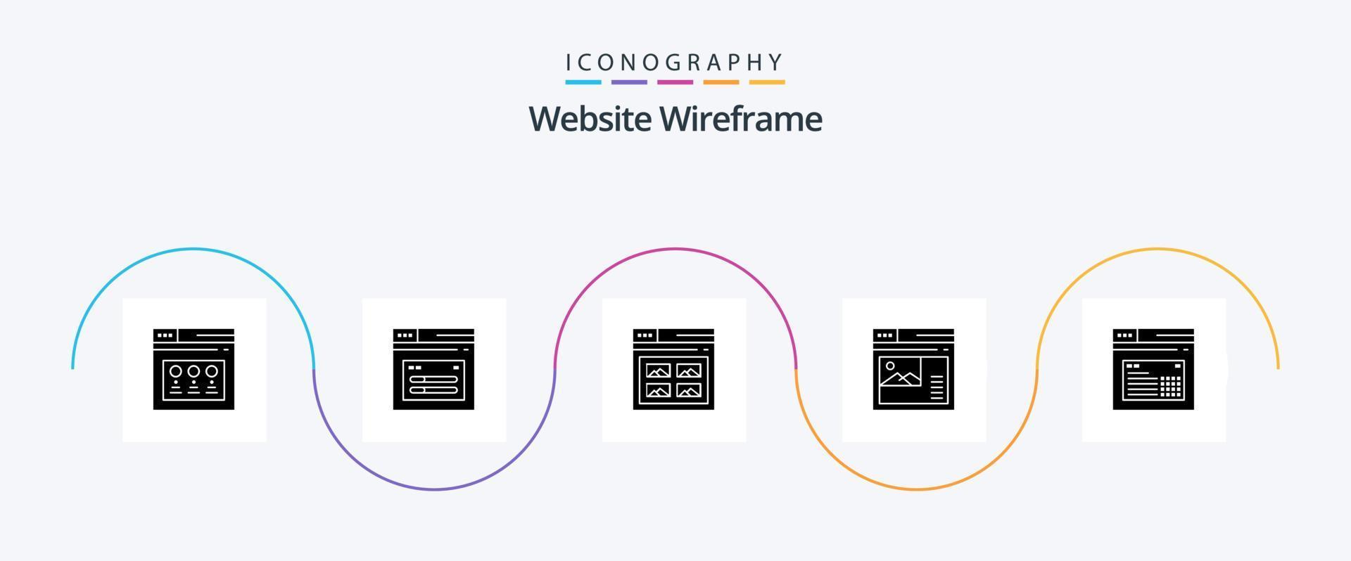 pacote de ícones de glifo 5 de wireframe do site, incluindo o site. página. foto. Internet. local na rede Internet vetor