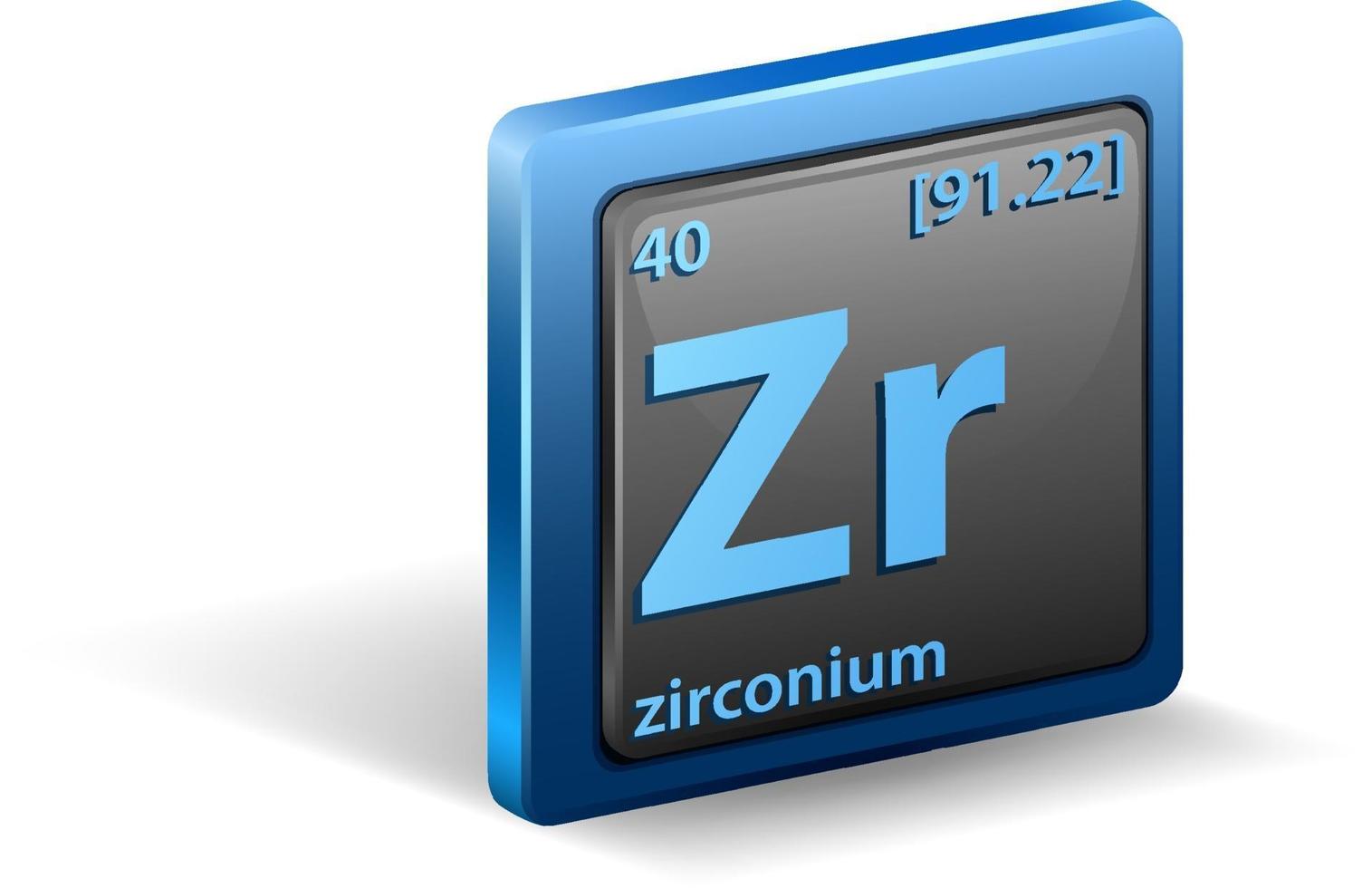 elemento químico de zircônio. símbolo químico com número atômico e massa atômica. vetor