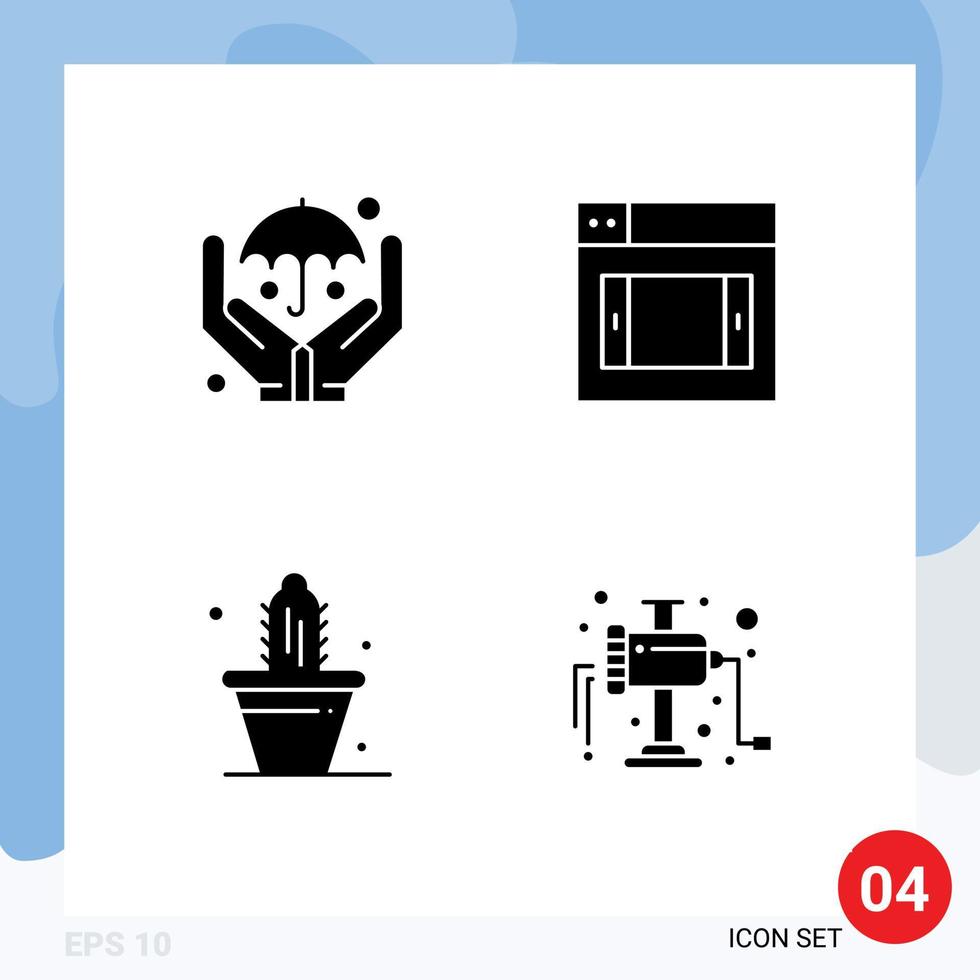 grupo de 4 glifos sólidos modernos definidos para mãos primavera web cacto manual editável elementos de design vetorial vetor