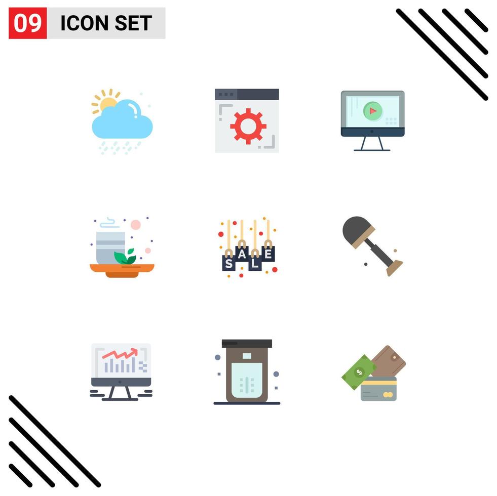 9 ícones criativos sinais modernos e símbolos de bolsa de venda monitor saúde verde elementos de design de vetores editáveis