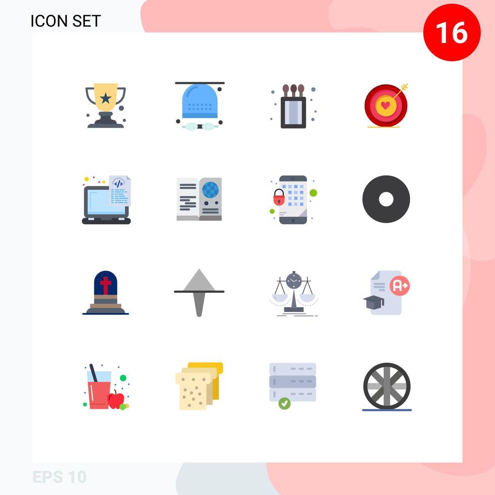 Pacote de cores planas de 16 interfaces de usuário de sinais e símbolos modernos de arquivos, dispositivo de acampamento, amor de casamento, pacote editável de elementos de design de vetores criativos