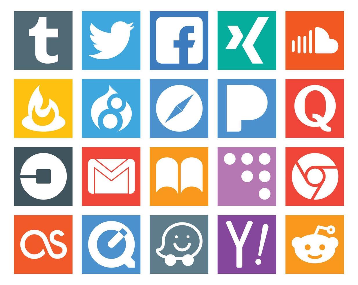 20 pacotes de ícones de mídia social, incluindo driver uber feedburner question pandora vetor
