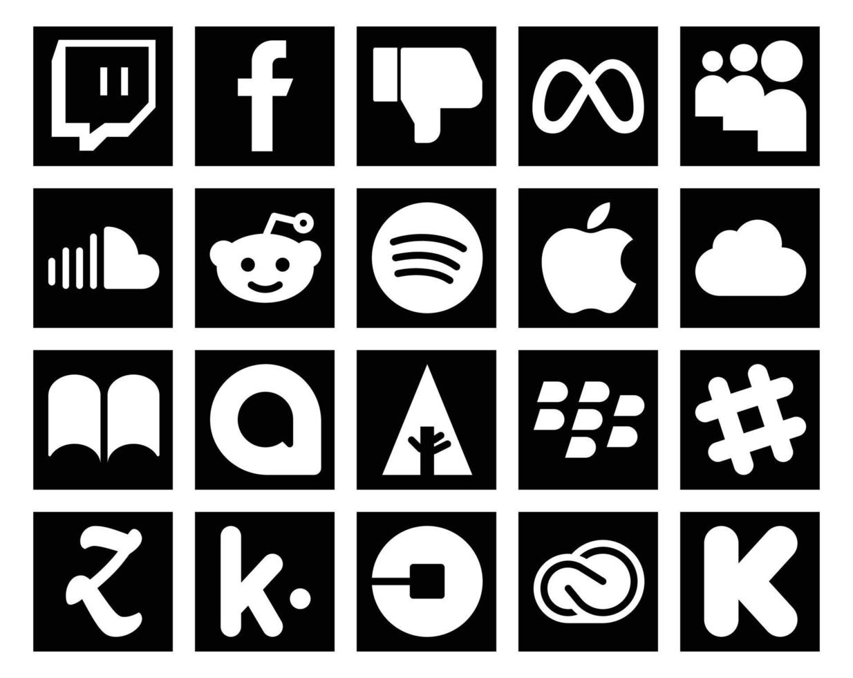 20 pacotes de ícones de mídia social, incluindo slack forrst music google allo icloud vetor