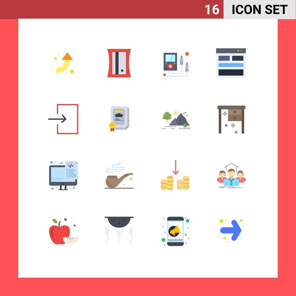 conjunto moderno de 16 cores planas e símbolos, como informações do medidor de seta de entrada, entre em contato conosco pacote editável de elementos de design de vetores criativos