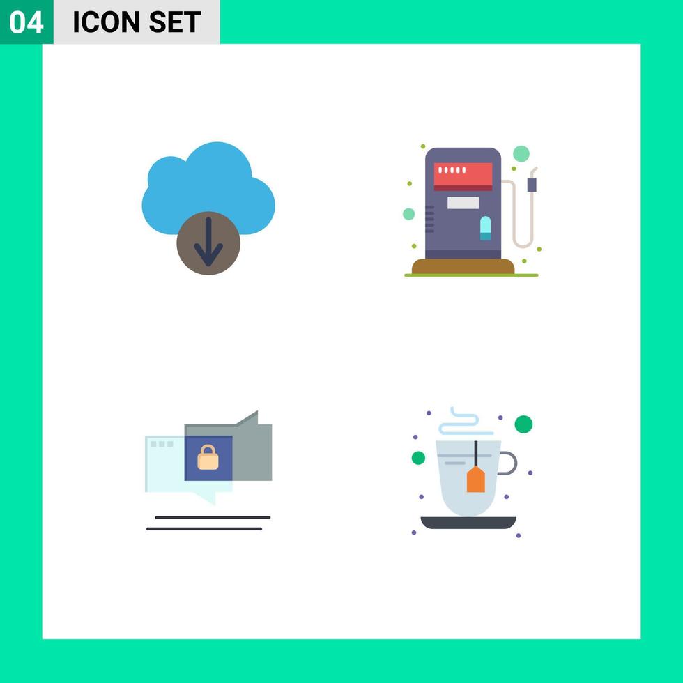 4 conceito de ícone plano para sites móveis e aplicativos em nuvem, bate-papo de combustível seguro, elementos de design de vetores editáveis quentes